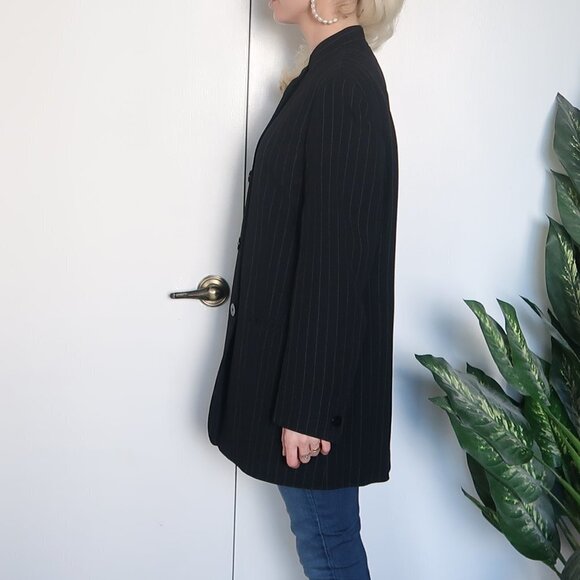 DKNY Long Pinstipe Stand Collar Career Suit Blazer - Picture 5 of 16